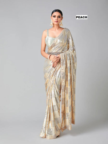 Luxury Heavy Georgette Saree with 3mm & 5mm Dual Sequins Work and Plain Banglori Silk Blouse
