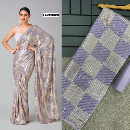 Luxury Heavy Georgette Saree with 3mm & 5mm Dual Sequins Work and Plain Banglori Silk Blouse