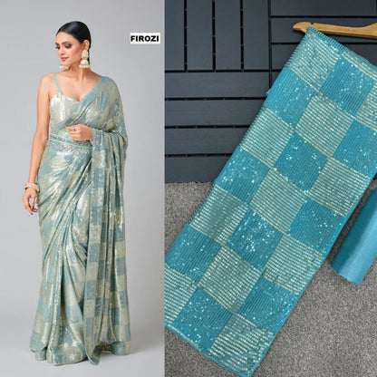 Luxury Heavy Georgette Saree with 3mm & 5mm Dual Sequins Work and Plain Banglori Silk Blouse