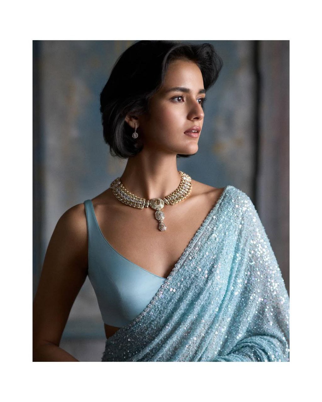 New Bollywood Blockbuster Faux Georgette Saree with Heavy Khichdi Sequin Embroidery & Cutwork Lace Border