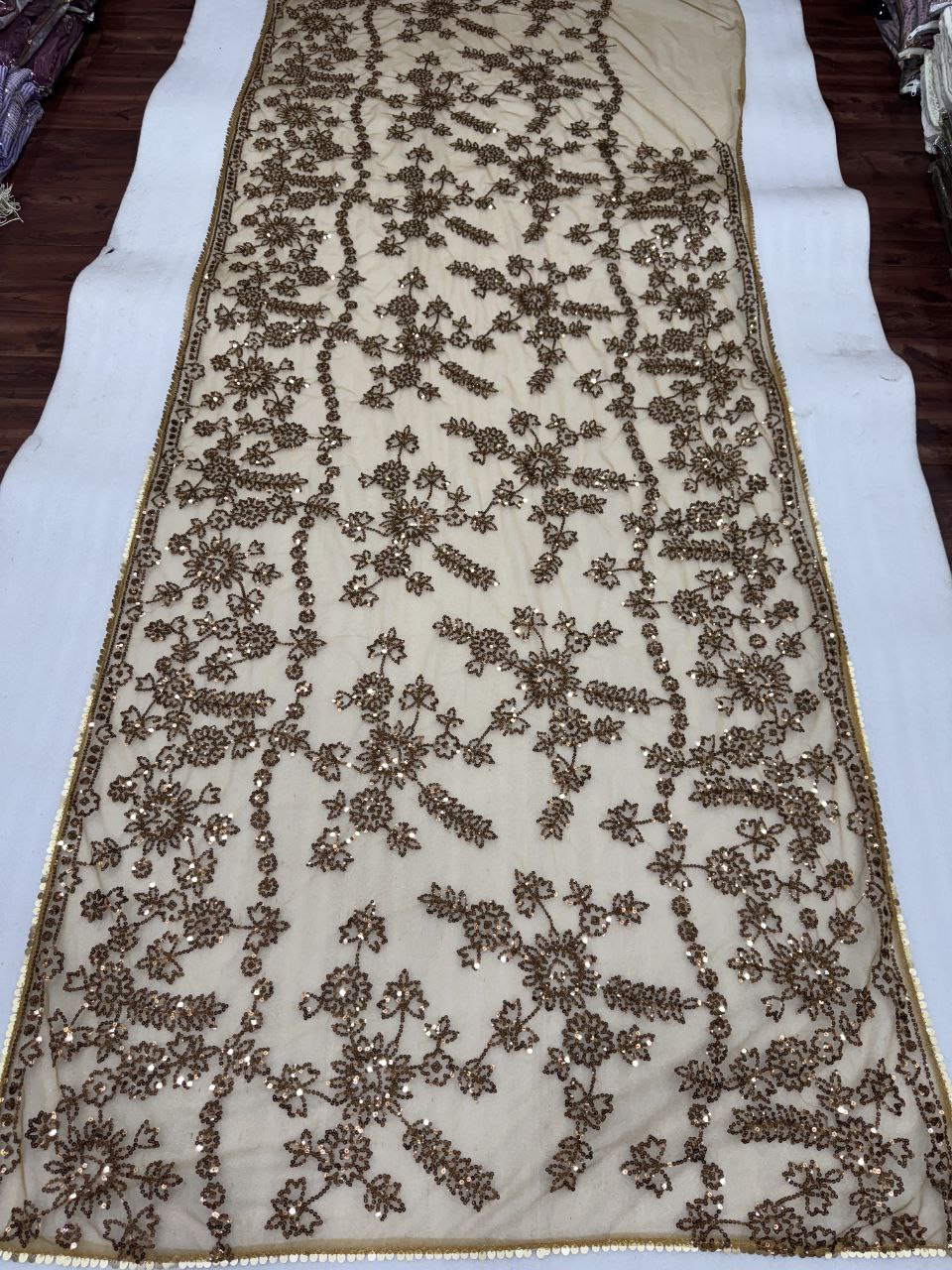 Premium Mono Net Saree with Heavy Multicolor Sequin Embroidery & Zalar Border