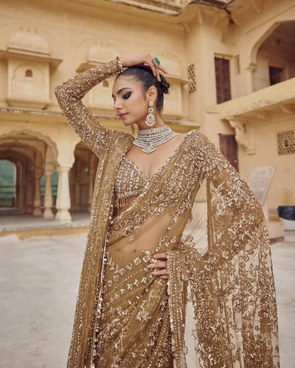 Premium Mono Net Saree with Heavy Multicolor Sequin Embroidery & Zalar Border