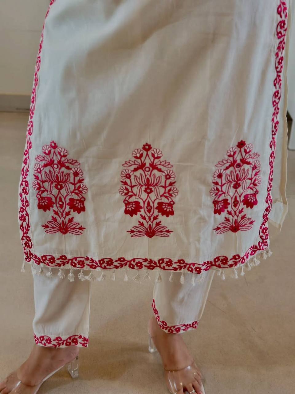 Women’s Roman Cotton Silk Pant Set with Dupatta | Heavy Thread Embroidery Work | Fully Stitched Top & Pant | Festive & Party Wear