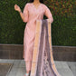Designers Kurta Pent Set, Premium Roman Silk & Kurta Full Inner Cotton with Hand Work Neckline, Dupatta Heavy Chanderi jacquard With Digital Print With Latkan