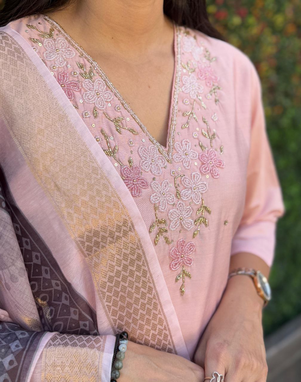 Designers Kurta Pent Set, Premium Roman Silk & Kurta Full Inner Cotton with Hand Work Neckline, Dupatta Heavy Chanderi jacquard With Digital Print With Latkan