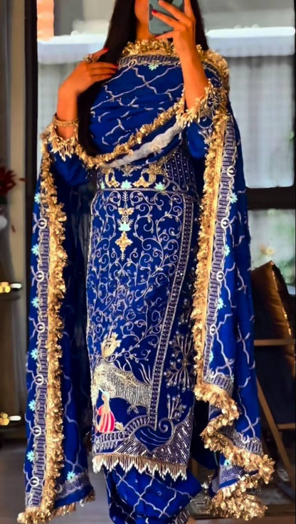 Women’s Natural Crepe Dhoti Salwar Set with Dupatta Sequence & Embroidery Work | Fully Stitched Top & Dhoti | Festive & Party Wear