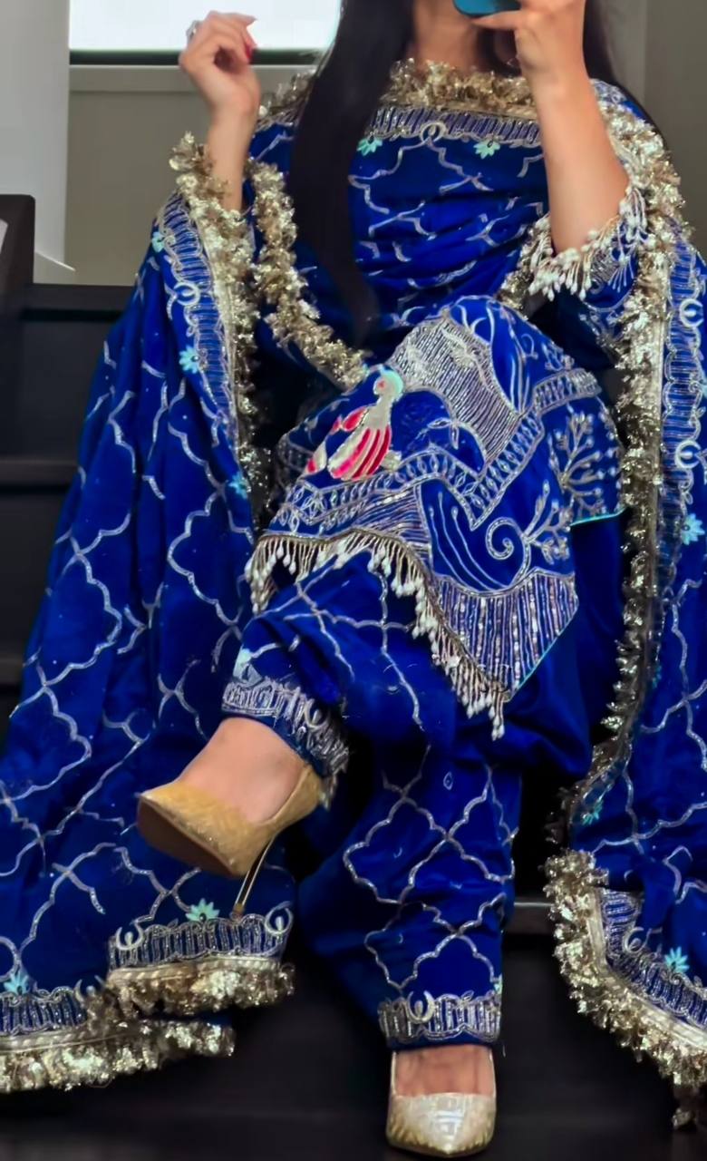 Women’s Natural Crepe Dhoti Salwar Set with Dupatta Sequence & Embroidery Work | Fully Stitched Top & Dhoti | Festive & Party Wear