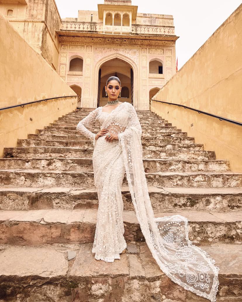 Premium Mono Net Saree with Heavy Multicolor Sequin Embroidery & Zalar Border