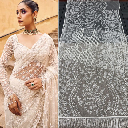 Premium Mono Net Saree with Heavy Multicolor Sequin Embroidery & Zalar Border