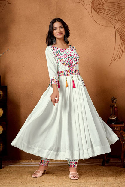 Women’s Heavy Roman Silk Anarkali Suit with Pant & Dupatta | Embroidery & Sequence Work | Full Sleeve, Fully Stitched | Festive & Party Wear