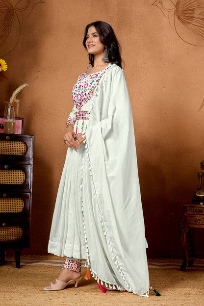 Women’s Heavy Roman Silk Anarkali Suit with Pant & Dupatta | Embroidery & Sequence Work | Full Sleeve, Fully Stitched | Festive & Party Wear