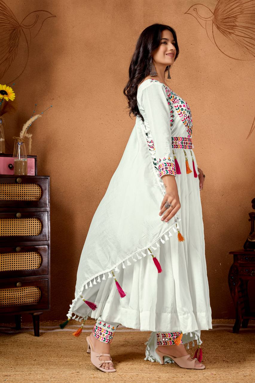 Women’s Heavy Roman Silk Anarkali Suit with Pant & Dupatta | Embroidery & Sequence Work | Full Sleeve, Fully Stitched | Festive & Party Wear