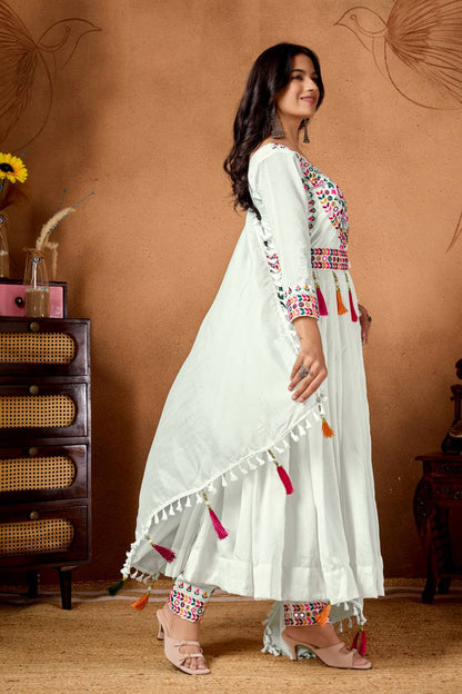 Women’s Heavy Roman Silk Anarkali Suit with Pant & Dupatta | Embroidery & Sequence Work | Full Sleeve, Fully Stitched | Festive & Party Wear