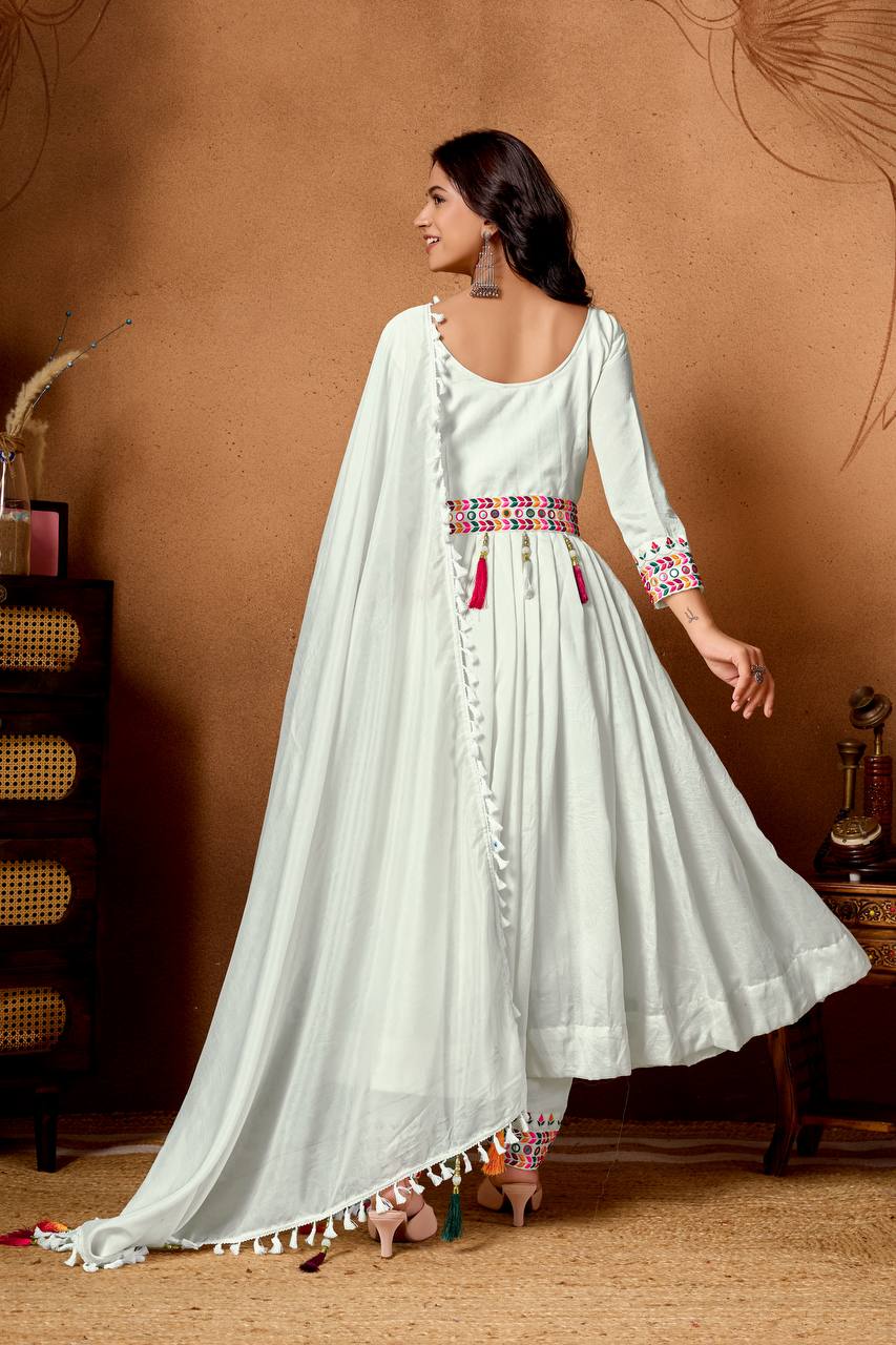 Women’s Heavy Roman Silk Anarkali Suit with Pant & Dupatta | Embroidery & Sequence Work | Full Sleeve, Fully Stitched | Festive & Party Wear