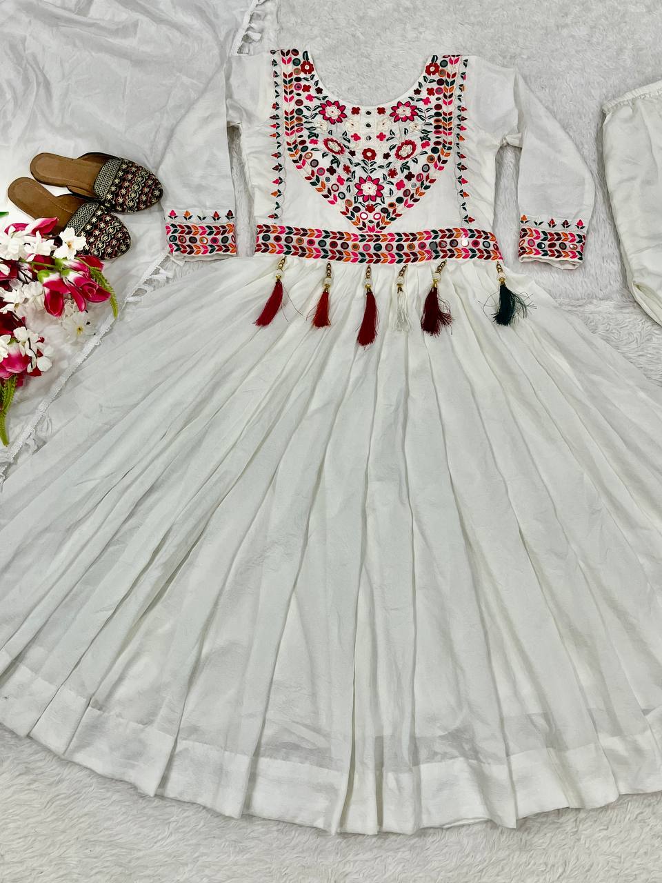 Women’s Heavy Roman Silk Anarkali Suit with Pant & Dupatta | Embroidery & Sequence Work | Full Sleeve, Fully Stitched | Festive & Party Wear