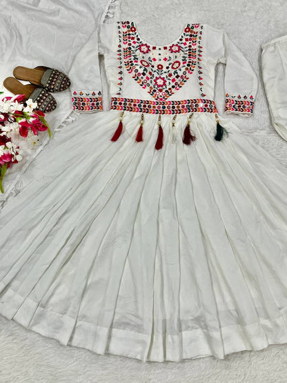 Women’s Heavy Roman Silk Anarkali Suit with Pant & Dupatta | Embroidery & Sequence Work | Full Sleeve, Fully Stitched | Festive & Party Wear