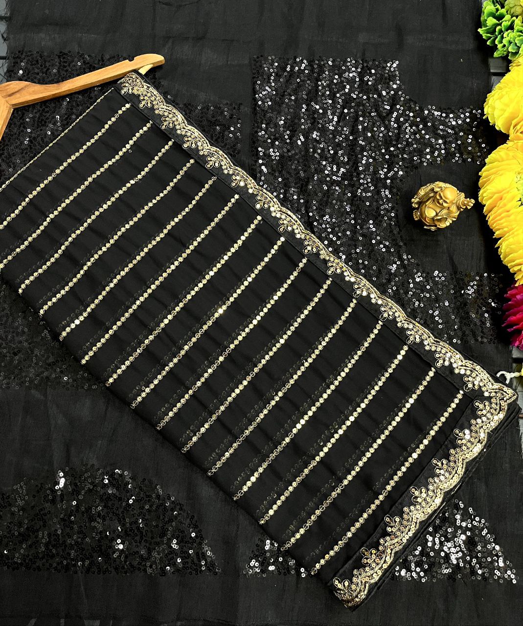 Premium Georgette Saree with Heavy Sequin Embroidery & Silk Blouse – Bridal/Occasion Wear