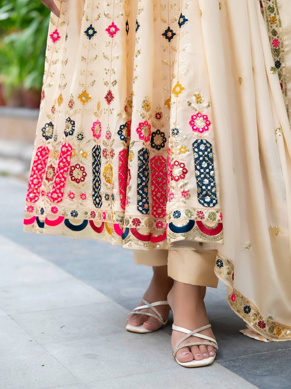 Designer Pure Chinon Silk Embroidered Anarkali Suit Set with Sequins Work, Pant & Dupatta Fully Stitched Party & Wedding Wear for Women