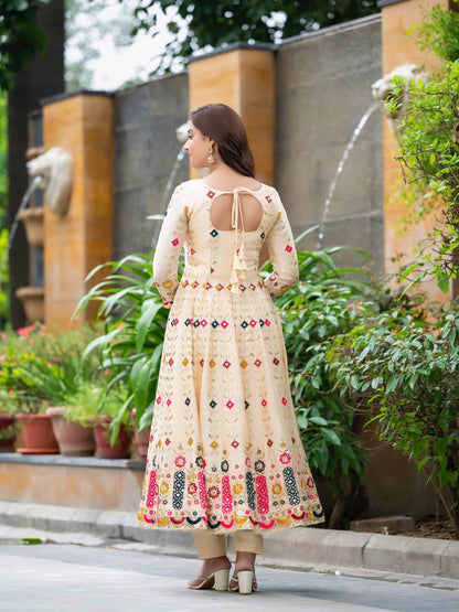 Designer Pure Chinon Silk Embroidered Anarkali Suit Set with Sequins Work, Pant & Dupatta Fully Stitched Party & Wedding Wear for Women