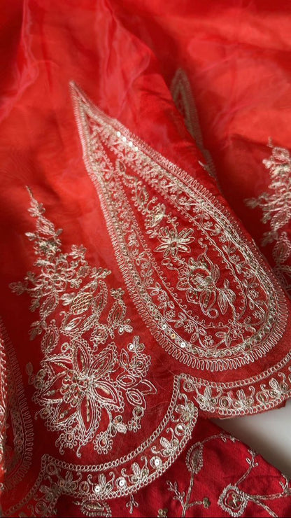 Designer Organza Tissue Saree with Sequins & Cording Work | Cutwork Design | Banglori Silk Heavy Embroidered Blouse
