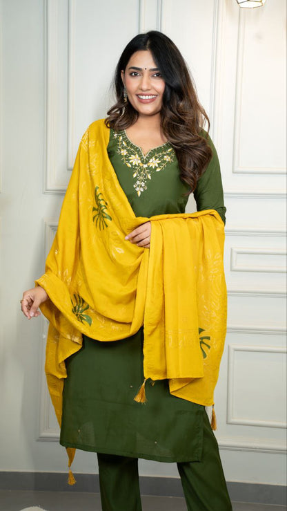 Designers Kurta Pent Set, Premium Roman Silk & Kurta Full Inner Cotton with Hand Work Neckline, Dupatta Heavy Quality Nylon Muslin jacquard With Latkan