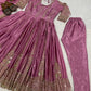 Women's Anarkali Suit Set Heavy Chinnon Silk with Sequins & Embroidery, Full Sleeve, Micro Cotton Inner, Matching Pant & Dupatta