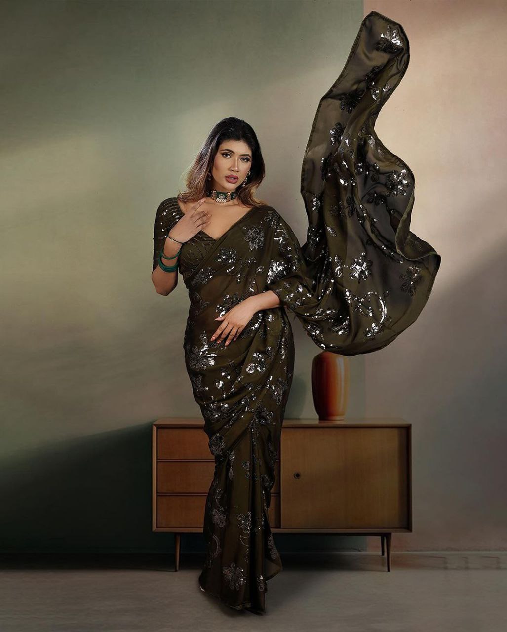 Exclusive Rangoli Silk Saree with 5mm Sequin Embroidery and Fully Embroidered Blouse