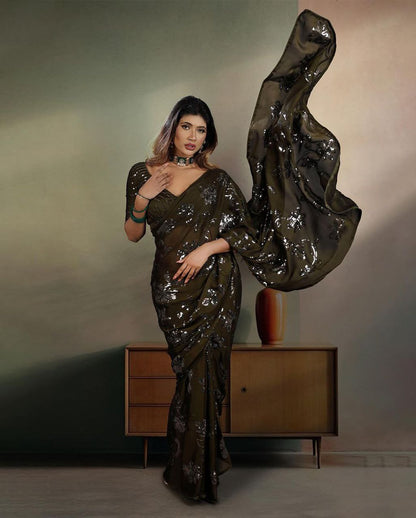 Exclusive Rangoli Silk Saree with 5mm Sequin Embroidery and Fully Embroidered Blouse