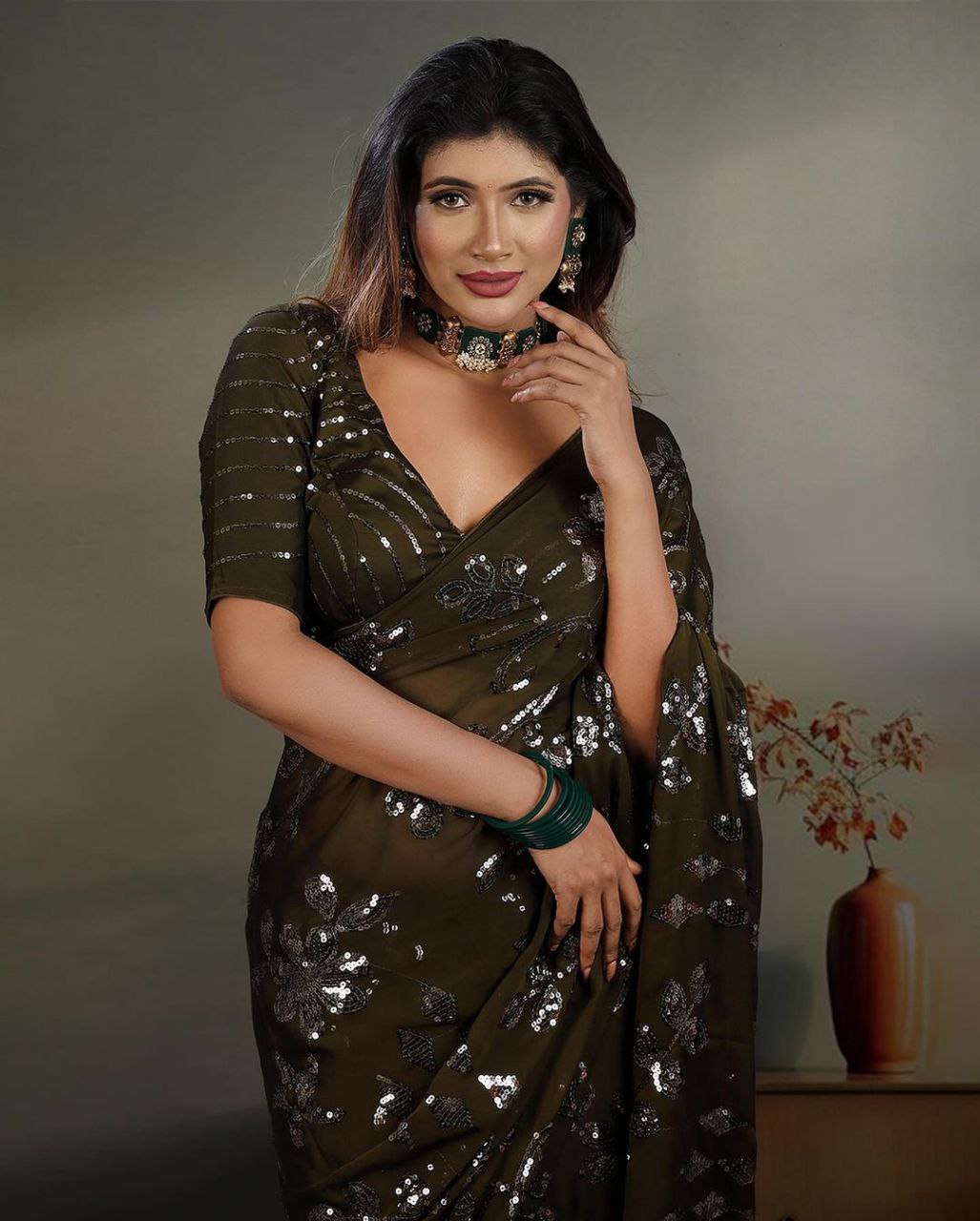 Exclusive Rangoli Silk Saree with 5mm Sequin Embroidery and Fully Embroidered Blouse