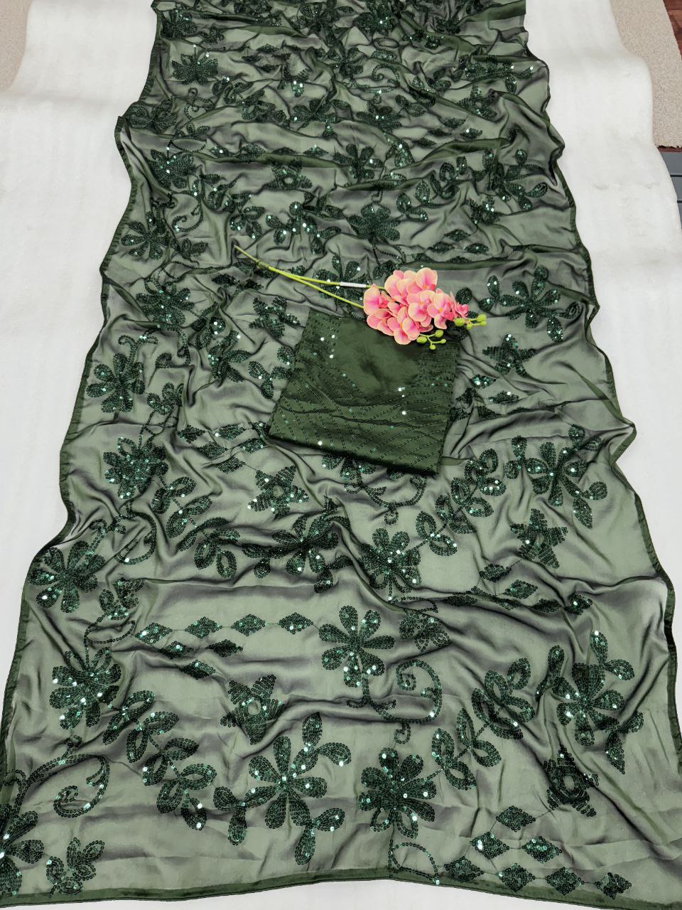 Exclusive Rangoli Silk Saree with 5mm Sequin Embroidery and Fully Embroidered Blouse