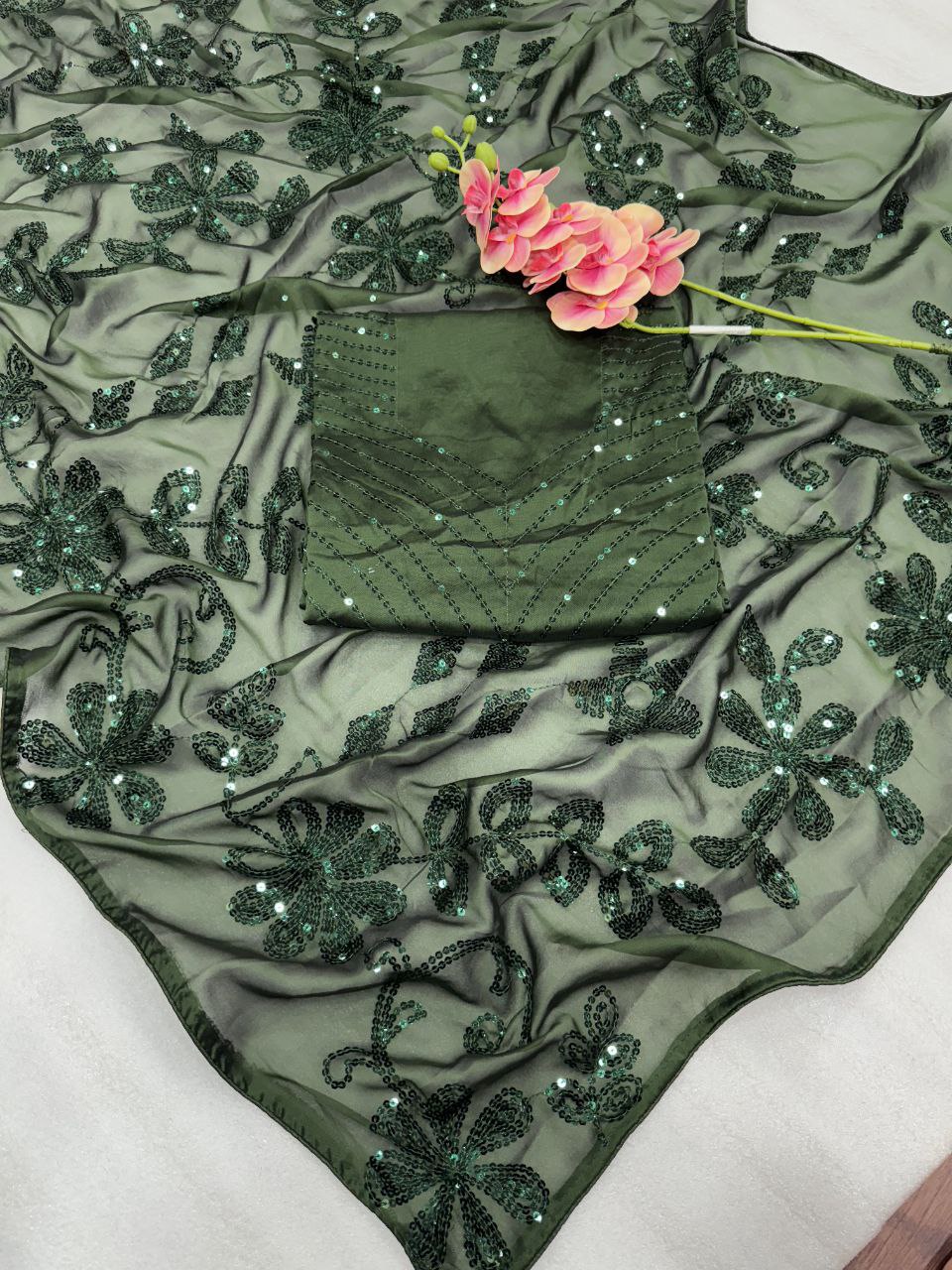 Exclusive Rangoli Silk Saree with 5mm Sequin Embroidery and Fully Embroidered Blouse