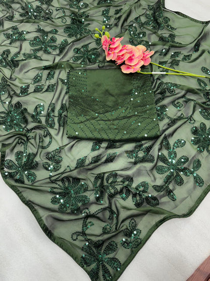 Exclusive Rangoli Silk Saree with 5mm Sequin Embroidery and Fully Embroidered Blouse