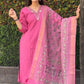 Designers Kurta Pent Set, Premium Roman Silk & Kurta Full Inner Cotton with Hand Work Neckline, Dupatta Heavy Chanderi jacquard With Digital Print With Latkan