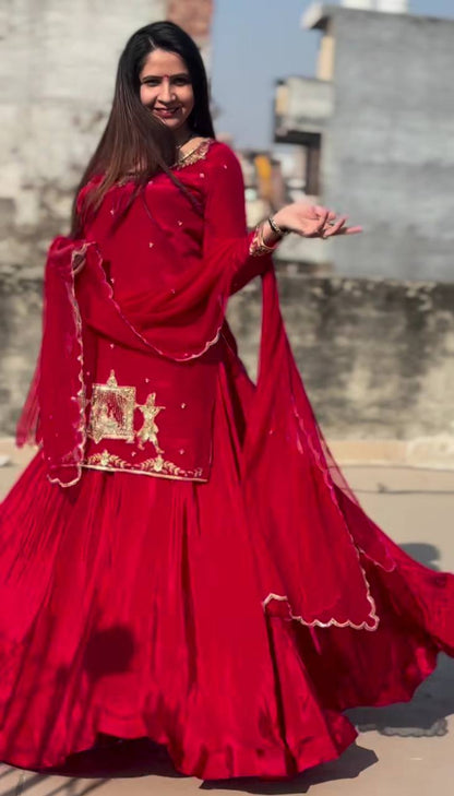 Women’s Natural Crepe Silk Embroidered Lehenga Choli Set with Dupatta | Sequin, Zari & Beads Hand Work | Fully Stitched Party & Wedding Wear