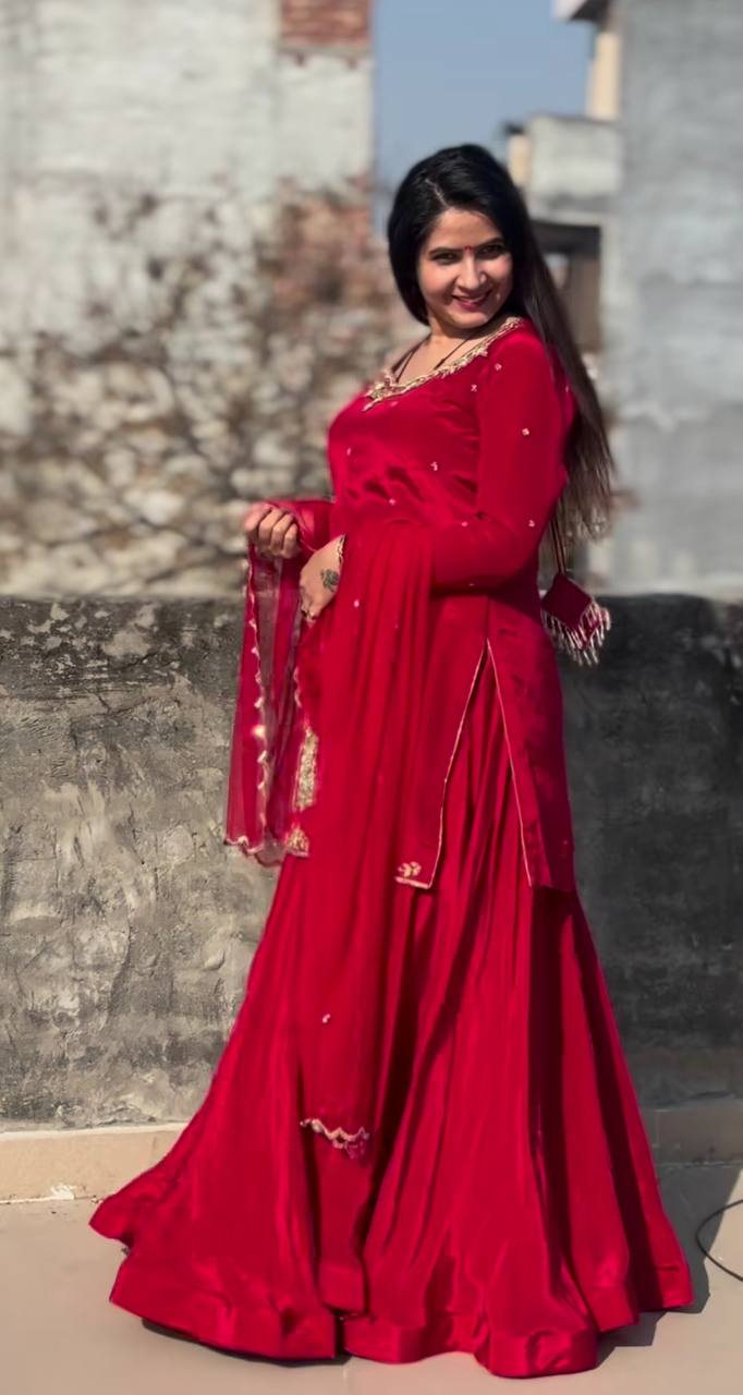 Women’s Natural Crepe Silk Embroidered Lehenga Choli Set with Dupatta | Sequin, Zari & Beads Hand Work | Fully Stitched Party & Wedding Wear