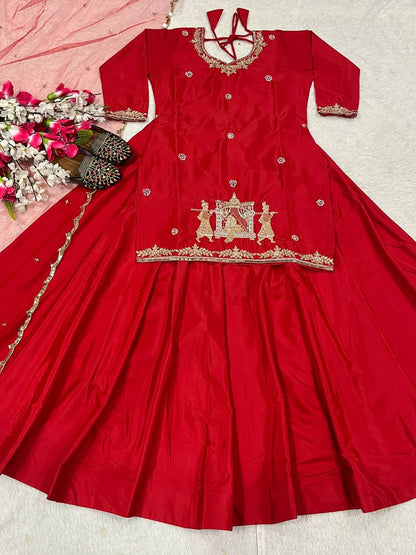 Women’s Natural Crepe Silk Embroidered Lehenga Choli Set with Dupatta | Sequin, Zari & Beads Hand Work | Fully Stitched Party & Wedding Wear