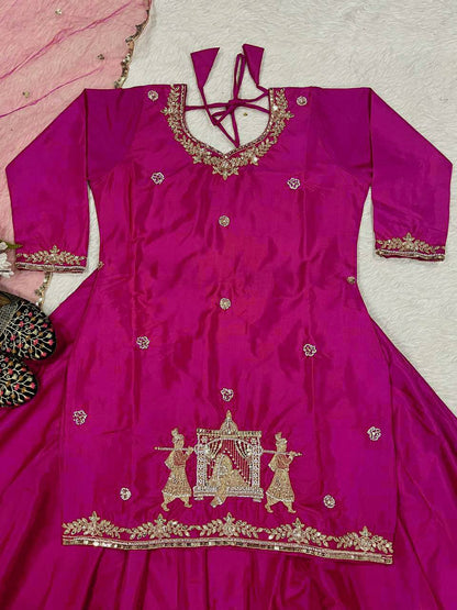 Women’s Natural Crepe Silk Embroidered Lehenga Choli Set with Dupatta | Sequin, Zari & Beads Hand Work | Fully Stitched Party & Wedding Wear