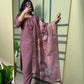 Designers Kurti Pent Dupatta Set, Premium Roman Silk, Dupatta Hevay Chanderi With Digital Print With Latkan and Kurta Embroidery MultI Work with Cotton Inner (Full)