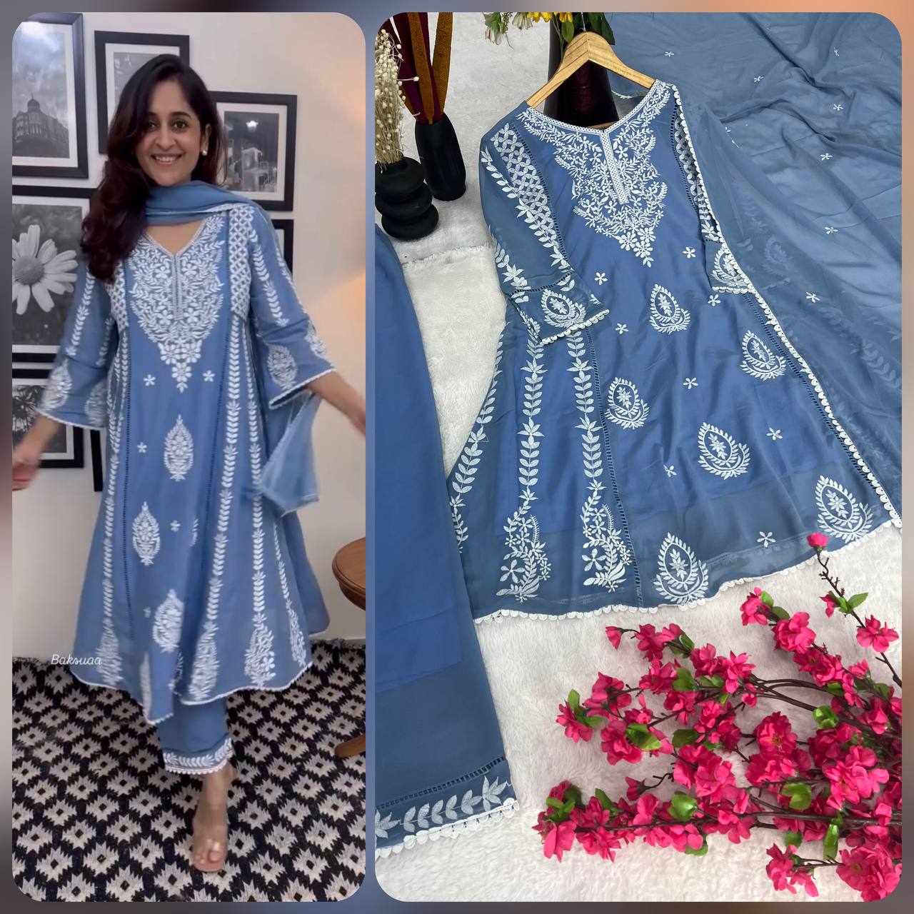 Elegant Pure Faux Georgette Silk Top & Plazzo Set with Dupatta – Multi-Needle Sequins Embroidery