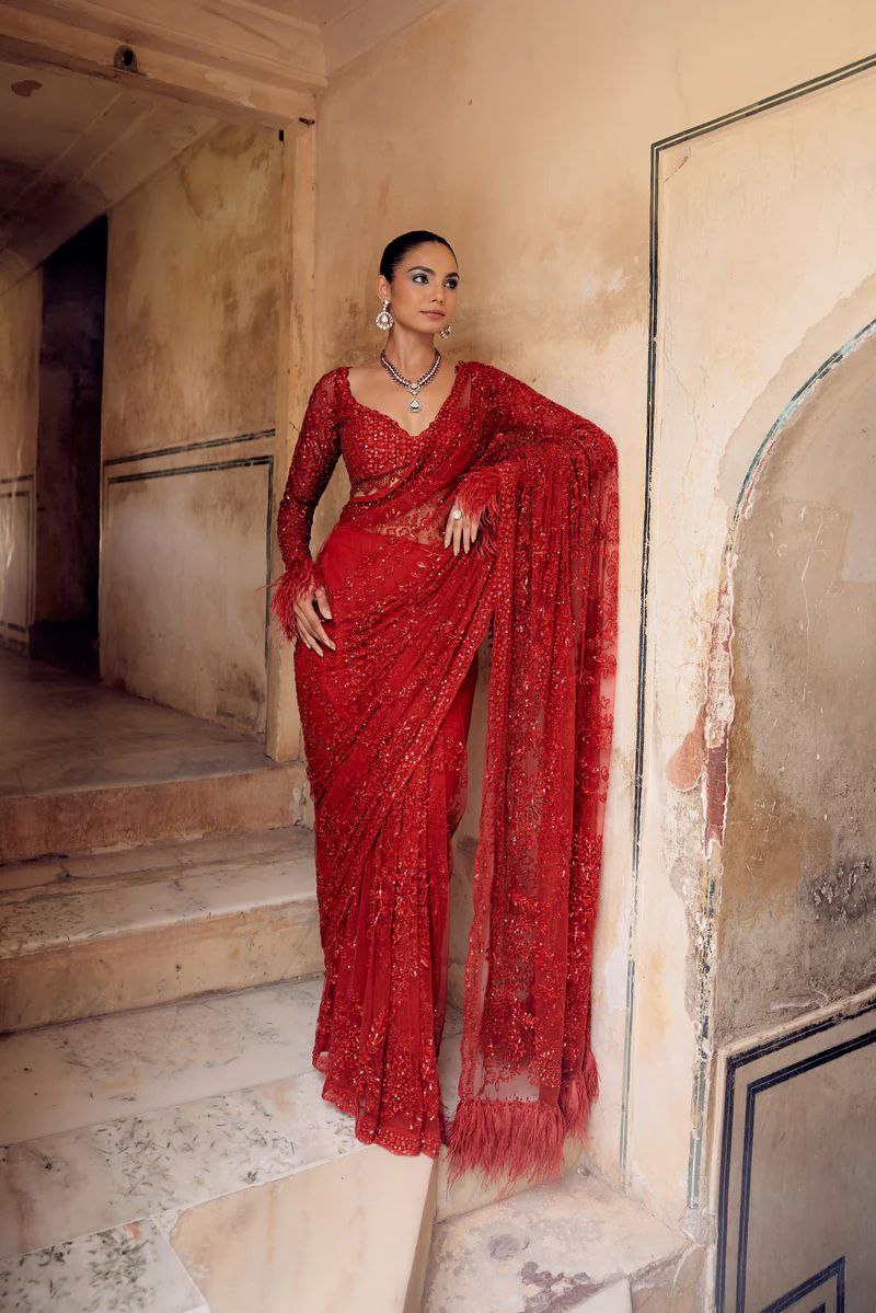 Women’s Heavy Butterfly Net Saree with 5MM Sequin Embroidery | Unstitched Net Blouse with Front & Back Work | Zalar Detailing on Pallu & Blouse | 4.4M Work Done