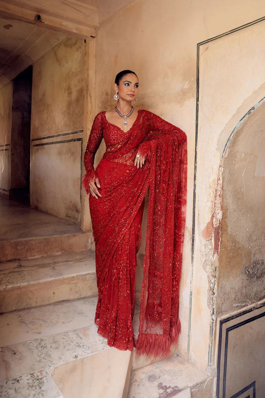 Women’s Heavy Butterfly Net Saree with 5MM Sequin Embroidery | Unstitched Net Blouse with Front & Back Work | Zalar Detailing on Pallu & Blouse | 4.4M Work Done