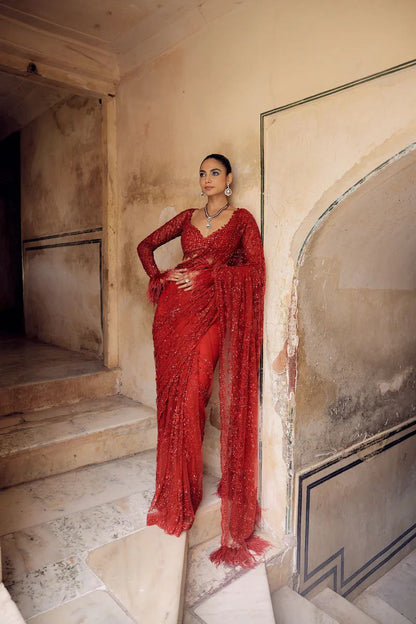 Women’s Heavy Butterfly Net Saree with 5MM Sequin Embroidery | Unstitched Net Blouse with Front & Back Work | Zalar Detailing on Pallu & Blouse | 4.4M Work Done