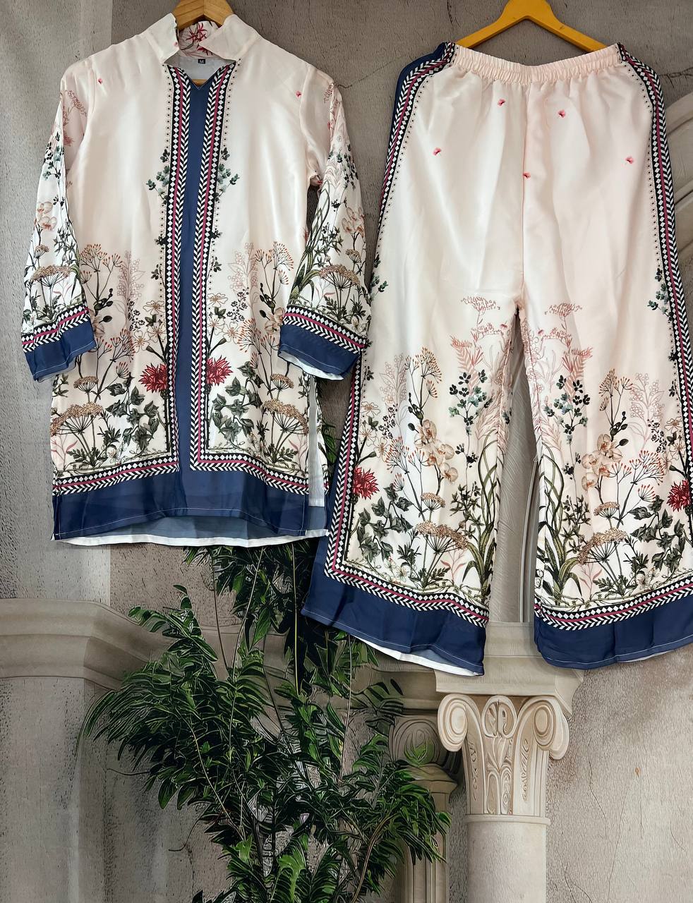 Elegant Pure Satin Crape Silk Co-Ord Set – Digital Print Top & Pant with Micro Silk Inner