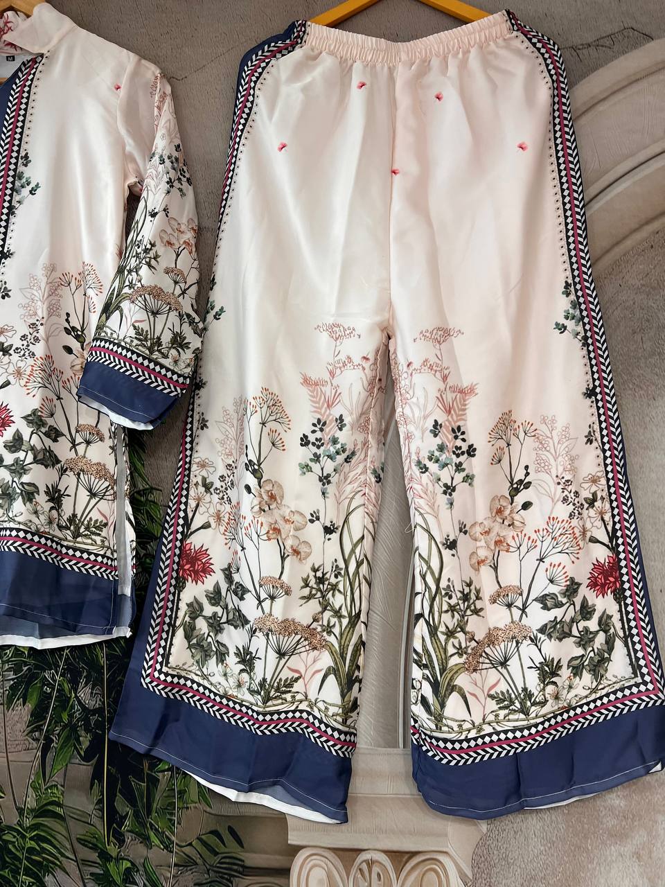 Elegant Pure Satin Crape Silk Co-Ord Set – Digital Print Top & Pant with Micro Silk Inner