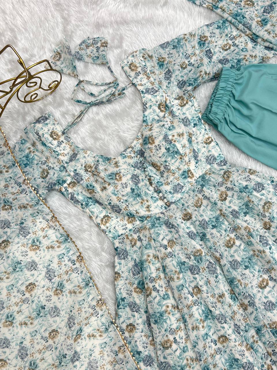 PURE CHIFFON FLORAL PRINT FABRIC FULLY FLAIR ANARKALI, WITH DUPPTA SET, PENT READY TO WEAR