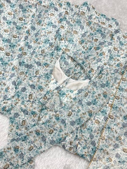 PURE CHIFFON FLORAL PRINT FABRIC FULLY FLAIR ANARKALI, WITH DUPPTA SET, PENT READY TO WEAR