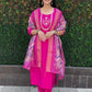 Designers Kurta Pent Set, Premium Roman Silk & Cotton Inner (Full), Neckline Hand Work, Dupatta Heavy Chanderi jacquard With Digital Print With Latkan