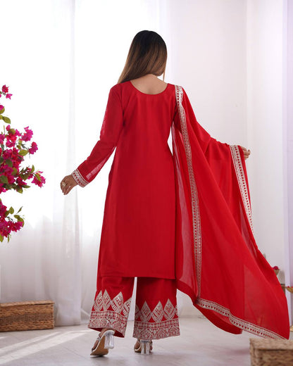 BEAUTIFUL PURE VICHITRA SILK FABRIC STRAIGHT FIT KURTA WITH DUPPTA SET,TROUSERS,READY TO WEAR