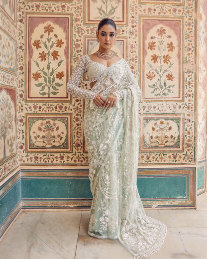 Premium Mono Net Saree with Heavy Multicolor Sequin Embroidery & Zalar Border