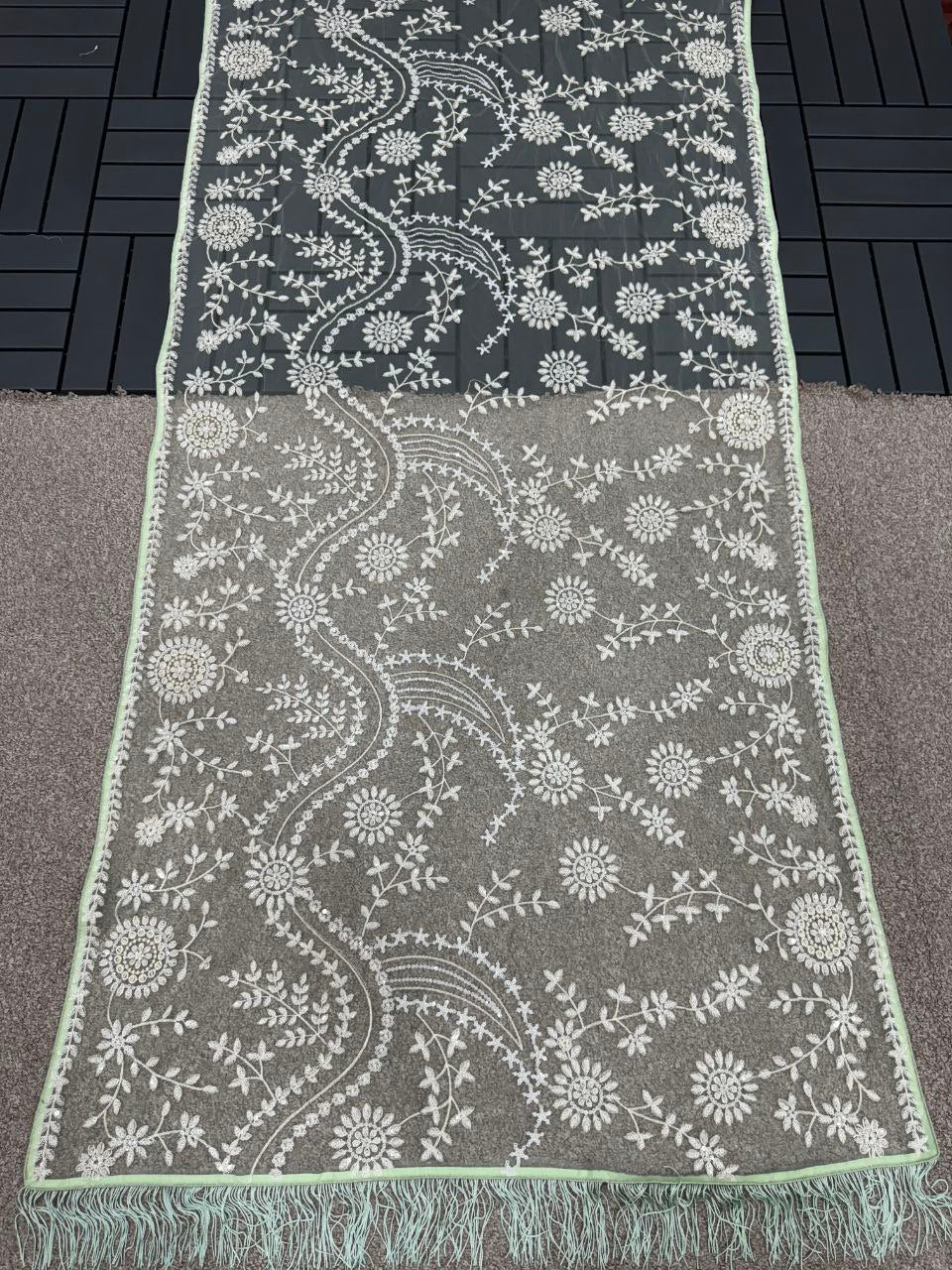 Premium Mono Net Saree with Heavy Multicolor Sequin Embroidery & Zalar Border